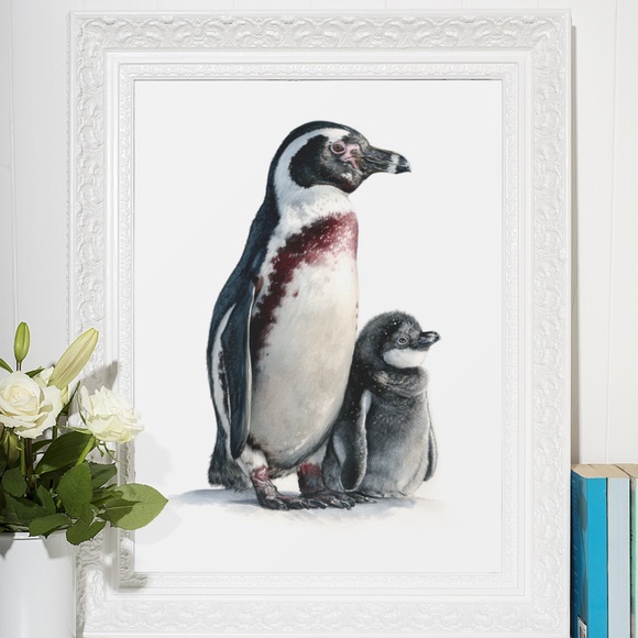 Watercolor Humboldt Penguin with its Babe Wall Art Print Unframed - Regal Arctic - Picture 7 of 7